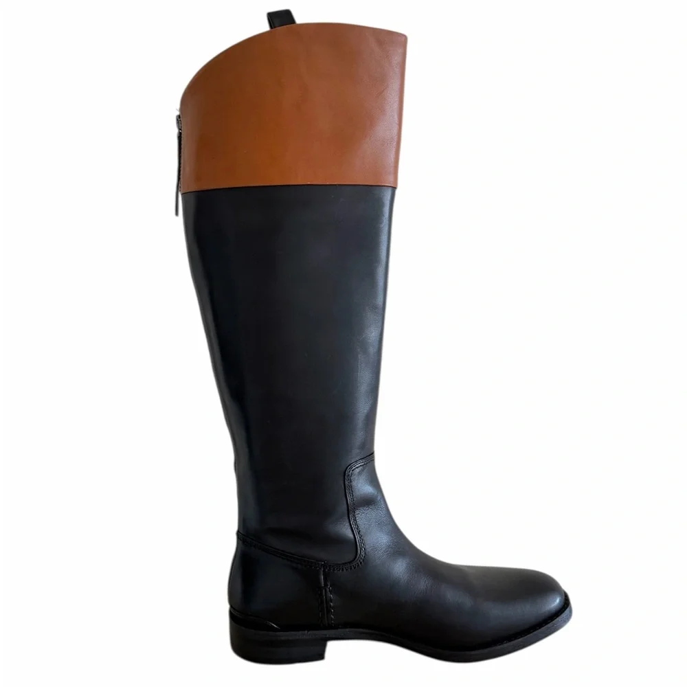 Franco Sarto Meyer Knee High Black Brown Tall Leather Riding Boots Size 10 NWOB